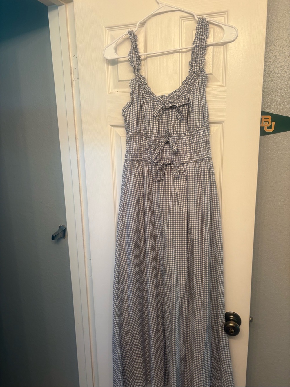 Storia Blue and White Gingham Maxi Dress
